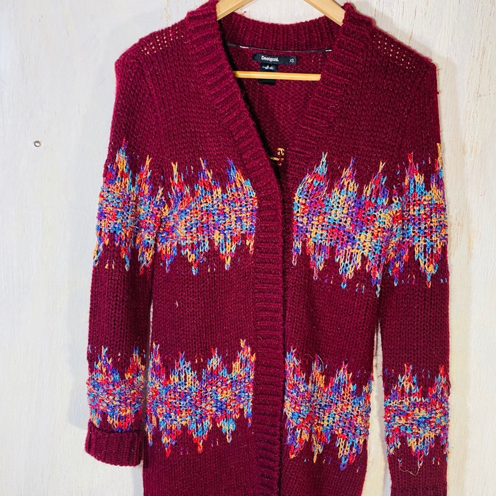 Desigual cable knit multi color cardigan sweater